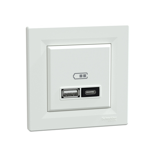 Zásuvka Asfora EPH2700521 2-násobná USB A+C rýchlonabíjačka 21W s rámčekom biela  | Obrázok 1 | najmaterial.sk
