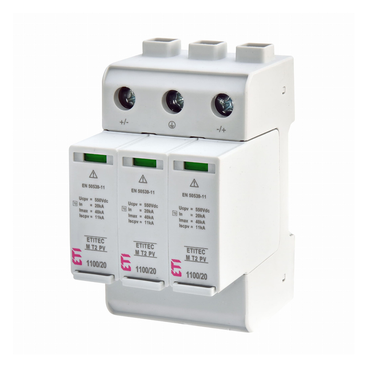 Zvodič prepätia ETITEC EM T2 PV 1100/20 Y 2440623 DC 1100V/20kA 3P/Y | Obrázok 1 | najmaterial.sk