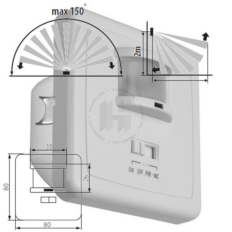 Senzor pohybu MARID JQ-L 08910 230VAC IP20 12m/150° PIR so zvukom zap. biely | Obrázok 1 | najmaterial.sk